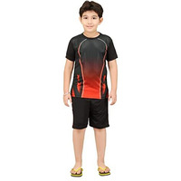 Wearilio Sports Jersey/Tshirts And Shorts For Boys And Girls (11 Years - 12 Years, Black Red)
