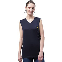 Vimal Jonney Regular Fit Cotton Solid Navy Blue Gym Vest For Women-V_Sl_Navy_001-Xxl