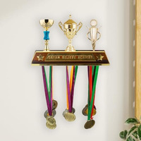 Wallzy Wooden Medal Holder For Wall, Wooden Medal Hangers For Wall Frame Display And Home Decor, Engineered Wood Trophy Stand And Medal Hanger Wall Mounted Shelf Holds Upto 24 Medals (Walnut Brown)