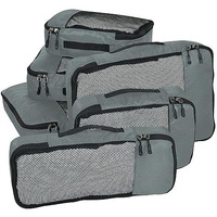 Fatmug Polyester Packing Cubes Travel Bag Organiser Set Of 6 (1 Large, 2 Medium, 2 Small And 1 Slim) -Grey