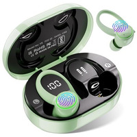 Edyell Bluetooth In Ear Earphones With Earhooks, Wireless Earbuds With Noise Cancelling Mic, 50H Playback, Bt5.3 Headphones Touch Control (Fm-V5-01-Green)