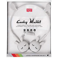 Funblast Earphone For Kids - Cute Rabbit Wired Earphone, Headphones For Kids Girls Gifts Headphone For Smartphone, Gaming Headphone, Stereo Earphone, Stylish Headphones For Girls/Boys (White)
