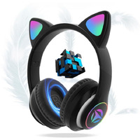 Wk Life Born To Live- K8-Bis Certified 5.3V With Type C Jack Wireless/Wired Kids Headphones With Mic For Girls/Boys Gifts Cat Ear Bluetooth Online Learning School- Black