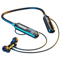 Ifast Digital Display Bluetooth 5.3 Wireless Neckband Earphone With Mic | Up To 100 Hours Music Playtime |Noise Cancellation, Voice Assistance, Dual Pairing, Plug-In Cards Mode [ Black, Chinese]