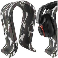 Geekria Vegan Leather Wooden Omega Headphone Stand For Over-Ear Headphones, Gaming Headset Holder, Desk Display Hanger Compatible With Sennheiser, Jbl, Hyperx, Razer, Turtle Beach, Sony Ps5 (Camo)