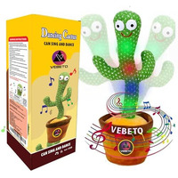 Vebeto Dancing Cactus Toy For Kids (1 Year Warranty) Talking Singing Children Baby Plush Electronic Toys Voice Recording Repeats What You Say Led Lights