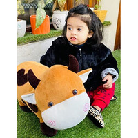 Dearjoy Big Size Fibre Filled Stuffed Animal Cow Soft Toy For Baby Of Plush Hugging Pillow Soft Toy For Kids Boy Girl Birthday Gift (50 Cm, Brown), 1 Count