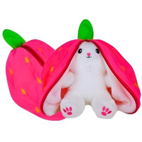 Audbot 25Cm Strawberry Bunny Plush Toy, Soft Stuffed Rabbit With Decorative Cover | Cute Pink & White Plushie For Kids & Room Decor | 2-In-1 Cuddly Pillow