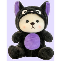 Y U Collection Plush Bear In Black Cat Hoodie Costume, 40 Cm, Soft Stuffed Animal Toy, Purple And Black