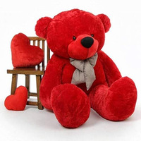 Frantic Ultra Soft Stuffed Lovable Spongy Hugable Non-Toxic Fabric Cute Perfect Teddy Bear With Neck Bow Soft Plush Fabric For Birhtday/Anniversary/Valantine - 90 Cm (Red)