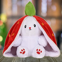 Dryphon Strawberry Rabbit Soft Toys For Girls, Reversible Bunny Plush Toys With Zipper, Cute Plushies Strawberry Bunny Soft Toy, Birthday Gift For Girls & Kids (Strawberry Bunny (Red), 30Cm)