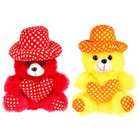 Fclues Store Cap Teddy Bear Soft Toy | Birthday Gift For Girls/Wife, Boyfriend/Husband, Soft Toys Wedding For Couple Special, Baby Toys Gift Items Set Of 2 (Ylred)