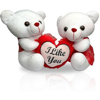 Dikang Cute Couple Teddy Bear With Heart For Valentine's Day Gift | Valentine Gift For Boyfriend/Girlfriend/Husband/Wife (25 Cm, White)