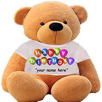 Hug 'N' Feel Soft Toys Big Teddy Bear Wearing Happy Birthday With Your Name T-Shirt 3 Feet Brown_T Shirt_Happy Birthday With Your Name Plush & Stuffed Toys