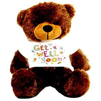 Hug'N'Feel Soft Toys Big Teddy Bear Wearing Get Well Soon T-Shirt 3 Feet Chocolate Brown_T Shirt_Get Well Soon Plush & Stuffed Toys