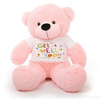Hug'N'Feel Soft Toys Big Teddy Bear Wearing Get Well Soon T-Shirt 4 Feet Pink_T Shirt_Get Well Soon Plush & Stuffed Toys