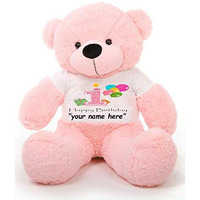 Hug 'N' Feel Soft Toys Big Teddy Bear Wearing Happy 1St Birthday Customise With Your Name Or Messages T-Shirt 3 Feet Pink_T Shirt_Happy 1St Birthday Plush & Stuffed Toys