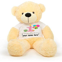 Hug 'N' Feel Soft Toys Big Teddy Bear Wearing Happy 1St Birthday Customise With Your Name Or Messages T-Shirt 3 Feet Cream_T Shirt_Happy 1St Birthday Plush & Stuffed Toys