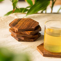 Exclusivelane 'six Cornered Spring' Wooden Coasters Set Of 6 (Brown, Sheesham Wood)|Coasters For Dining Table For Hot Pots Tea Coasters Set Of 6 Table Coasters Tea Coaster Set Coster Wooden Coaster