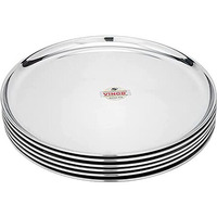 Vinod Mirror Finished Bangla Bogi Steel Dinner Plate - Pack Of 6 (Dia- 29Cm, 11.4 Inch)