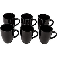 Anwaliya Ceramic Coffee Mug Set Of 6 (280Ml) Handcrafted Minimalist Black Shine Design Tea Cups Stackable, Chip Resistant, Large Serving Green Tea Cups, Naomi (Black Shine)
