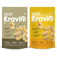 Kravio Premium Black Pepper & Salted Roasted Cashew Nuts (2 X 200G) | Zero Cholesterol Natural Jumbo Size Whole Kaju Nuts & Dry Fruits | Rich In Protein, Roasted Crunchy Delicious Healthy Snacks