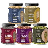 Lila Dry Fruits Roasted Seeds Combo 500 Grams | Chia, Flax, Pumpkin, Sunflower & Watermelon Beej - 100 Gms Each | 100% Natural Healthy Seed For Eating | Seeds Mix High In Fiber | Perfect For Gifting