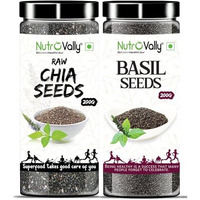 Nutrovally Chia & Basil Seeds Combo For Weight Management (400G) | Rich In Antioxidants, Omega 3 & Fiber | Enhance Skin, Hair & Overall Health | Natural & Raw | 200G Each