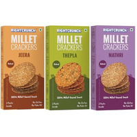 Rightcrunch Millet Crackers Gluten Free & Baked With High Protein & Fibre. Pack Of 3 Flavours- Mathri, Thepla & Jeera Healthy Crackers. Healthy Chai Time Snacks, 300G.