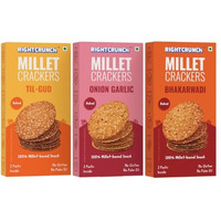 Rightcrunch Millet Crackers Gluten Free & Baked With High Protein & Fibre. Pack Of 3 Flavours - Bhakarwadi, Onion Garlic & Til-Gud Healthy Crackers. Healthy Chai Time Snacks, 300G.