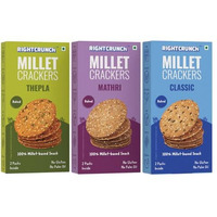 Rightcrunch Millet Crackers Gluten Free & Baked With High Protein & Fibre. Pack Of 3 Flavours - Classic, Mathri & Thepla Healthy Crackers. Healthy Chai Time Snacks, 300G.
