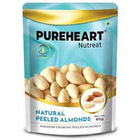 Pureheart Nutreat Natural Peeled Almonds, Premium California Whole Blanched Almond Nuts Without Skin/Dry Fruit, Crunchy Dried Badam (80 Gm)