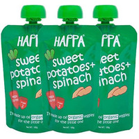 Happa Organic Fruit & Veggie Puree (Sweet Potato + Spinach) Stage 2, 3 Pouches, 100 Gram Each