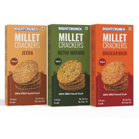 Rightcrunch Millet Crackers Gluten Free & Baked With High Protein & Fibre. Pack Of 3 Flavours- Jeera, Methi Mathri & Bhakarwadi Healthy Crackers. Healthy Chai Time Snacks, 300G.