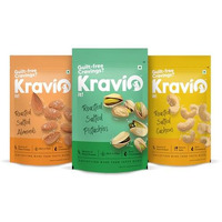 Kravio Premium Roasted Salted Cashew, Almond & Pistachio Nuts (3 X 200G) | Zero Cholesterol Natural Whole Kaju, California Badam & Inshell Pista Nuts & Dry Fruits | Crunchy Delicious Healthy Snacks