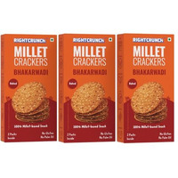 Rightcrunch Millet Crackers Gluten Free & Baked With High Protein & Fibre. Pack Of 3 Bhakarwadi Flavour - Healthy Crackers, Healthy Chai Time Snacks, 300G.