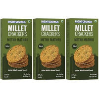 Rightcrunch Millet Crackers Gluten Free & Baked With High Protein & Fibre. Pack Of 3 Methi Mathri Flavour - Healthy Crackers, Healthy Chai Time Snacks, 300G.