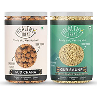 Healthy Treat Gur Chana And Gur Saunf Combo 400 Gm (Pack Of 2-200 Gm Each) | Jaggery Coated Snacks | Immunity Booster | Jaggery Saunf Mouth Fresheners & Healthy Gur Chana Snack | Perfect For Snacking Anytime