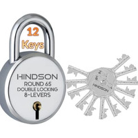 Hindson Round 65Mm Padlock | Heavy Duty Metal Body Lock | Double Locking | 8 Steel Levers | 12 Silver Keys With Keychain | Silver Finish | Home Improvement | Made In India