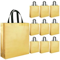 Evafly Gift Bag Medium Size Pack Of 10 : L13 X W12 X D4 Inch|Resuable Non-Woven Shiny Metallic Laminated|Haldi Return Gifts, Jute Bags For Return Gift,Return Gift For Birthday - Golden
