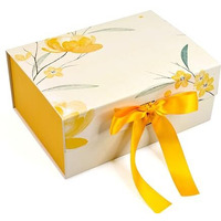 Rbs - Foldable Empty Gift Box (23 X 16 X 10 Cm) Hold Up To 3Kg With Matching Satin Ribbon (1 Pack) Multipurpose Hamper Box For All Occasions Reuse Gift Box For Packaging Print (Yellow Flower)