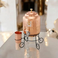 Copper-Master 5 Litre Hammered Copper Water Dispenser (Matka/Pot) Container Pot With 1 Copper Glass And Stand Pure Copper And Ayurvedic Health Benefits (5000 Ml)