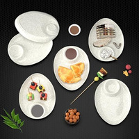 Castleite Wales Multi-Purpose Kitchen Serving Platter: Deluxe Melamine Crockery Set Of 6 - Versatile Chip And Dip Dish For Snacks, Starters & Desserts (Marble White)