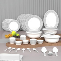 Castleite Piccolo Melamine Dinner Set - Elegant, Break & Stain Resistant, Designer Crockery Dinnerware In Exclusive Edgy Square Shape For Your Own Home Kitchen (Ivory Bloom, Dinner Set 40 Pcs)