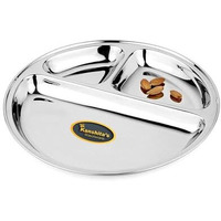 Kanshita's Rasoiware Stainless Steel 3 Compartment, Divided, Partition Lunch/Dinner/Bhojan/Thali Plates (Pack Of 1)