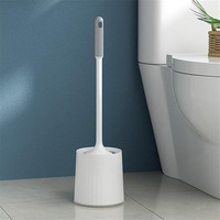 Toilet Cleaning Brush And Holder Set Free Stand Long Handle Bathroom Sleek Toilet Bowl Cleaner Brush With Stand, Pot Commode Bathroom Cleaning Scrubber Brushes Plastic Bristles Toilet Brush