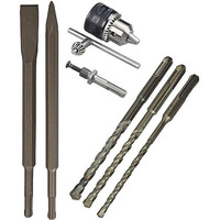 Inditrust Alloy Steel Sds-Plus Flat Chisel & Point Bit Set For Rotary Hammer Drills, 6/8/10Mm X 160Mm Masonry Twin Spiral With 1/2" 3-Jaw Key Chuck And Adapter, 1.5-13Mm Capacity