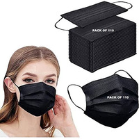 Wisezag Black Surgical Mask Pack Of 110 Pieces Disposable Masks 3 Ply Layer & Nose Clip Ultrasonic Use, Throw Masks Pack Of 100 Pcs Pin 3Ply Unisex, Nonwoven Fabric