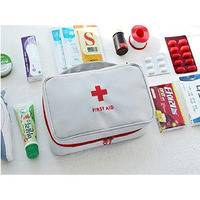 Inditradition Fabric Emergency First Aid Kit Pouch (Empty) | Multi-Layer Travel Medicine Pouch, 23X13 Cm (Grey)