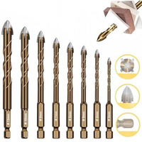 Sunkizzrs 8-Pcs Hex Cross Tile Drill Bits Set3/4/5/6/7/8/10/12MmAlloy Steel Hex Shank High Impact 4-Edge Hole Opener Drill Bits For Ceramic Tiles, Ceramic, Glass, Marble, Concrete, Plastic, Wood